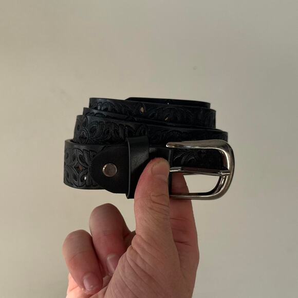 Western Black Carved Cowboy Belt Unisex Boho Style Adjustable 43" Long - Picture 8 of 9